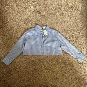 NWT Cropped Striped Blue Button Down Shirt
